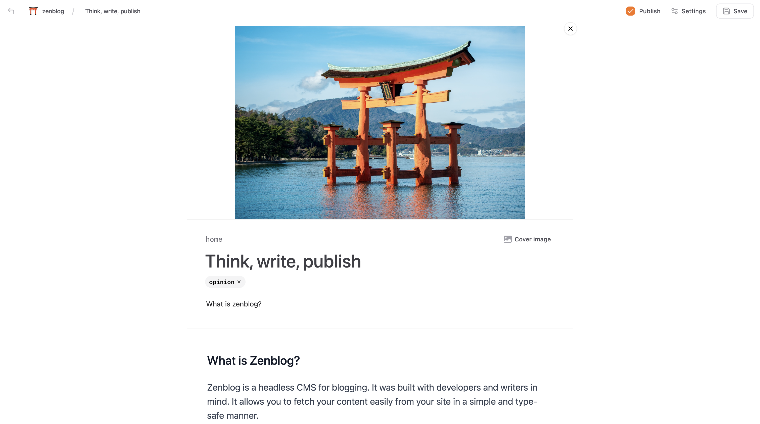 The zenblog editor UI